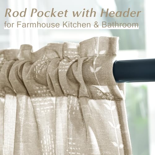 Lino Rosa Boho Farmhouse Tan Beige Linen Small Tier Cafe Curtains for Kitchen 36 Inches Long - color: Tan Beige, size: 24"W x 36"L (Pack of 2)