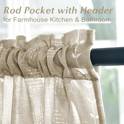 Lino Rosa Boho Farmhouse Tan Beige Linen Small Tier Cafe Curtains for Kitchen 36 Inches Long - color: Tan Beige, size: 24"W x 36"L (Pack of 2)