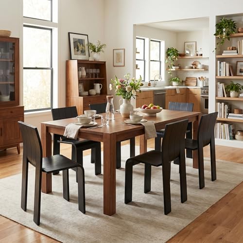 Wooden Dining Chairs Set of 4, Stackable Side Chairs, Black | Ergonomic Backrest, Solid Wood, No Assembly Required, Dining Room Chairs, Kitchen Chairs, Mid-Century Modern, Small Space - color: Black, size: 4 Chair