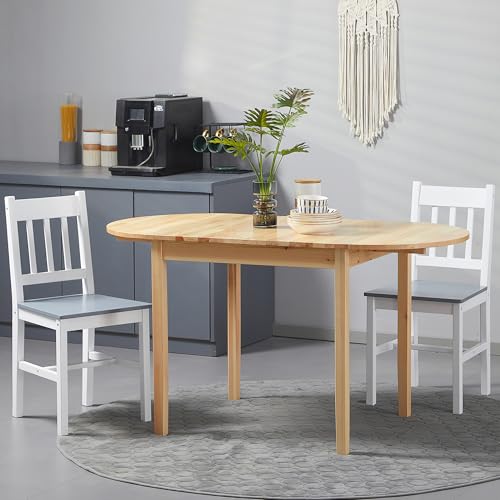 HOMCOM 55" Solid Wood Kitchen Table for 4-6 People Oval Drop Leaf Natural | for Small Spaces, Folding Dining Table - color: Natural Wood Finish
