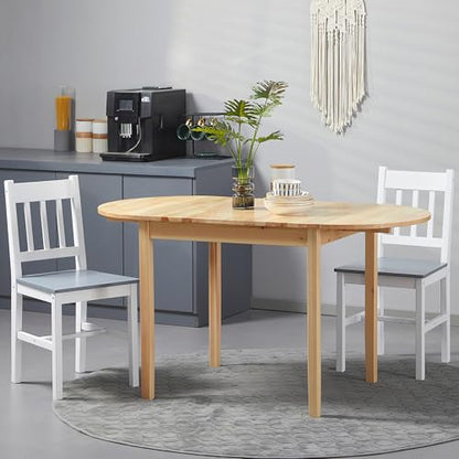 HOMCOM 55" Solid Wood Kitchen Table for 4-6 People Oval Drop Leaf Natural | for Small Spaces, Folding Dining Table - color: Natural Wood Finish