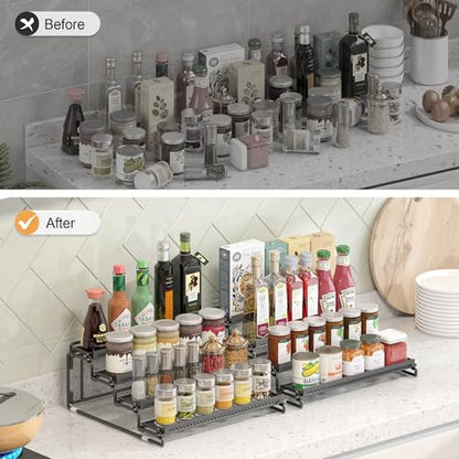 2 Pack Spice Rack Organizer for Cabinet, 4 Tier Black Seasoning Organizer Rack for Inside Cabinets, Countertop, Pantry Storage - size: 2S
