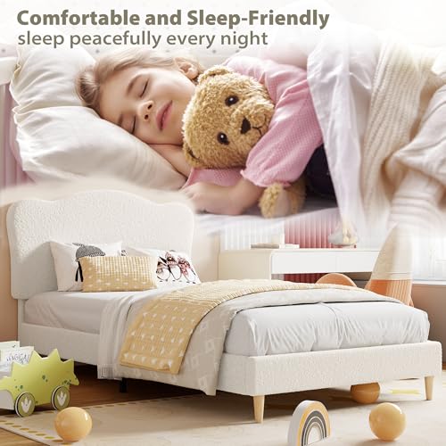 GarveeHome Upholstered Sturdy Twin XL Bed Frame for Kids, Girls, Boys,Beige | Adjustable Headboard, Sherpa Fleece, Upholstered, Sturdy Wood Slats, No Box Spring Needed, Easy Assembly - color: Beige, size: Twin XL
