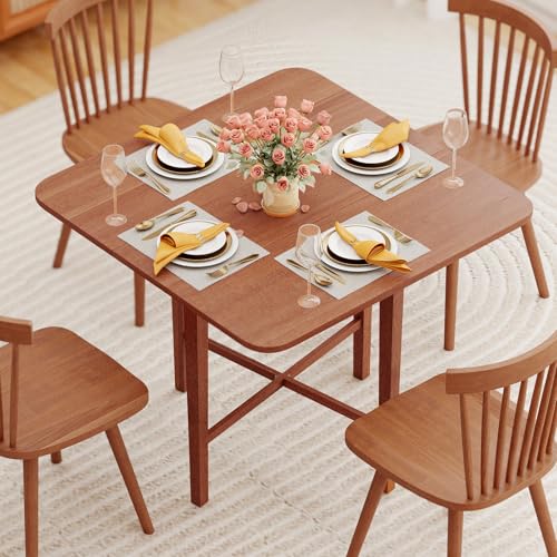 Giantex 36" Folding Dining Table for 2-4, Extendable Drop Leaf Kitchen Table with Solid Rubber Wood Frame, Space-Saving Dinner Table for Small Space, Living Dining Room, Dinette, Walnut - color: Walnut