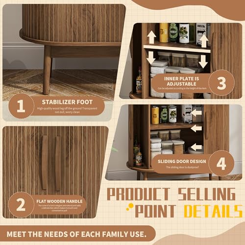 Small Sideboard Buffet Cabinet with Storage & Sliding Doors, 31" (Walnut) | Adjustable Shelf, Coffee Bar Cabinet, Modern Buffet Table, for Kitchen, Dining Room, Living Room, Oval, Wooden Legs - color: Walnut