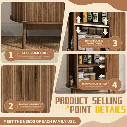 Small Sideboard Buffet Cabinet with Storage & Sliding Doors, 31" (Walnut) | Adjustable Shelf, Coffee Bar Cabinet, Modern Buffet Table, for Kitchen, Dining Room, Living Room, Oval, Wooden Legs - color: Walnut