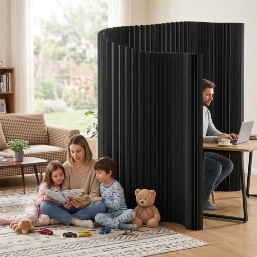 Accordion Room Divider, Folding Paper Partition Wall Divider | Freestanding Privacy Screen for Office, Commercial Layout, Home & Clothing Store, Easy to Store-Black, L118in x H79in - color: Black, size: 118"L x 79"H