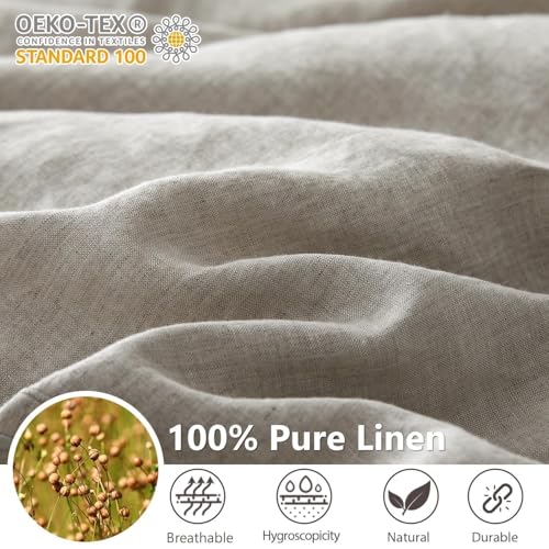 Simple&Opulence 100% Washed Linen Duvet Cover Set 68"x86" - 2 Pieces Soft Farmhouse Comforter Set Double Embroidered with Button Closure - 1 Duvet Cover and 1 Pillowsham (Linen, Twin) - color: 2 Embroidery Linen, size: Twin