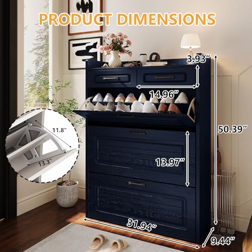 Lakifun Narrow Shoe Organizer Cabinet with 3 Large Flip Drawers & 2 Storage Drawers - Slim Shoe Storage for Entryway, Hallway, Bedroom, Apartment, Blue - color: Blue