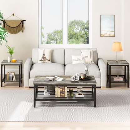 Coffee Table Set of 3 Coffee Table and end Table Sets, Modern Metal Frame Living Room Center Table for Small Apartment Home Office（Gray） - color: Grey