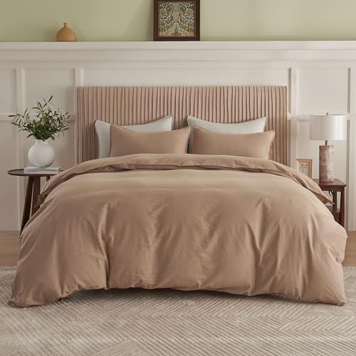 BISELINA French Linen Duvet Cover Set 2pcs with Hidden Zipper Closure Natural Flax Cotton Blend Solid Color Soft Breathable Luxury Farmhouse Bedding - Twin Size, Clay - color: Clay, size: Twin