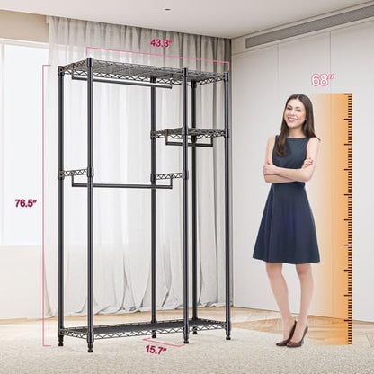 M MZG Heavy Duty Rolling Garment Rack 3 Tiers Adjustable Wire Shelving Clothes Rack with 3 Rods and Side Hooks,Storage Closet Clothing Rack Black 15.7" D x 43.3" W x 76.5" H - color: Black, size: 2 composition 15.7"D x 43.3"W x 76.5"H