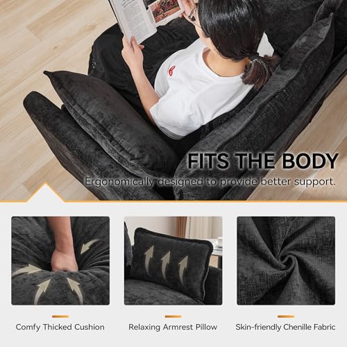 76'' Cloud Deep Seat Loveseat, Upholstered Chenille Modular 2-Seats Sectional Sofa Couch, Modern Comfy Settee Loveseat for Living Room Set, Small Apartment, Dark Grey - color: Dark Grey, size: 76'' Loveseat