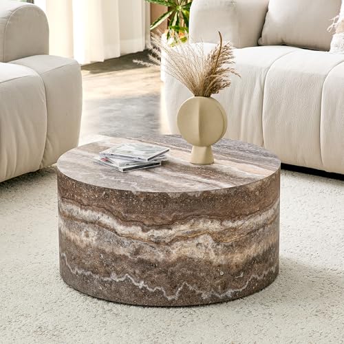 Round Coffee Table, 23.6" Modern Grey Faux Marble Drum Coffee Table, Round Accent Center Table for Living Room Apartment Small Spaces, No Assembly Required - color: 24'' Brown Grey, size: 24'' Round Coffee Table