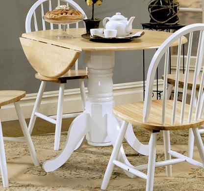 Coaster Home Furnishings - Allison - Solid Wood - Round Drop-Leaf Dining Table with Pedestal Base - Kitchen & Dining Room - 40-Inch - Natural Brown and White - 4241