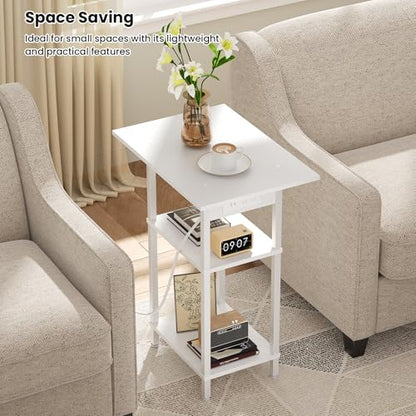 Asgolion Tall End Table with Charging Station, Tall Nightstand with Storage | 30 Inch Tall Side Table, Accent Table Stand, Small Entryway Table, Bedroom Tall Nightstand, Living Room, Office, White - color: White, size: 30"H