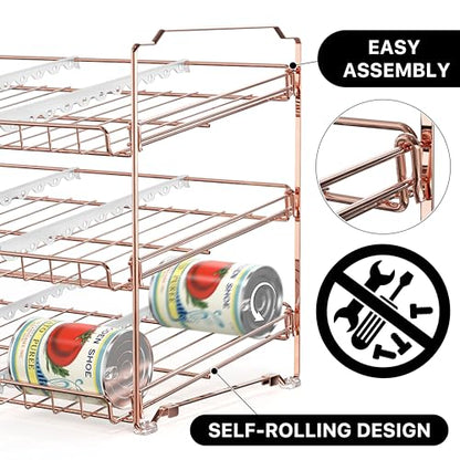 Simple Houseware 3-Tier Stackable Can Organizer Rack 36 Cans, Rose Gold | Can Food Storage Dispenser for Pantry/Cabinet, Adjustable Dividers – 11.5" D x 17" W x 13.75" H - color: Rose Gold