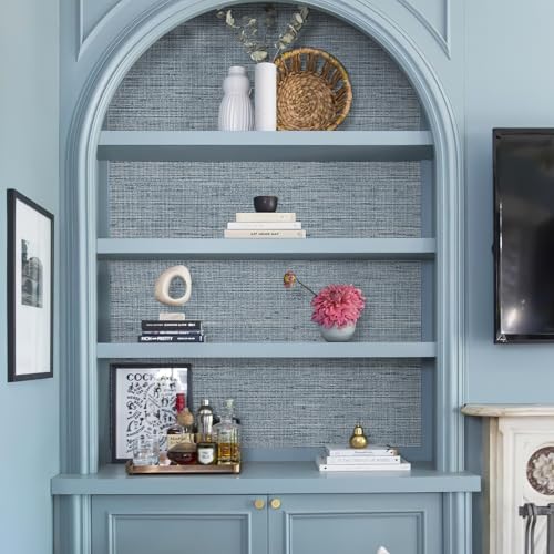 HueBurst Grasscloth Peel and Stick Wallpaper 17.3" x 394" Blue Textured Grasscloth Wall Paper Renter Friendly Wallpaper Self Adhesive Removable for Bathroom Bedroom - color: Blue, size: 17.3" x 394"
