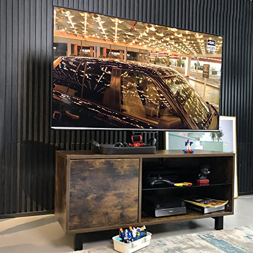 TV Stand with Mount for up to 75", Rustic Swivel Floor Entertainment with Push-to-Open Storage Cabinet, TV Cabinet Media Console for Living Room Bedroom (Brown) - color: Brown
