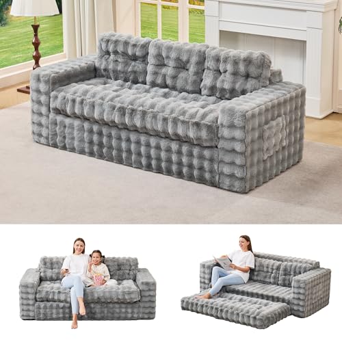 Hobestluk Adult 3-Seater Sofa Couch Comfortable Foam Floor Seat, Grey | Oversized 2-in-1 Sofa, Tufted Button Design, Foam Filling, No Assembly, Living Room, Relaxing, Gaming, Premium Bubble Fabric - color: Bubble Grey, size: 3 seater