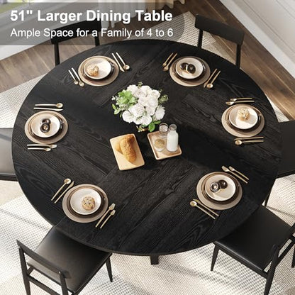 knoworld 51'' Round Dining Table, Kitchen Tables Dining Room Circle Dinner Table with Pedestal Metal Frame, Space Saving Wood Industrial Kitchen & Dining Room Tables, Black 51In - color: Black, size: 51In