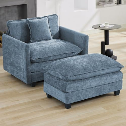 35‘’ Modern Chenille Cloud Sofa Ottoman,Rectangle Ottoman for Modular Sectional Sofa, Blue - color: Blue, size: 35'' Ottoman