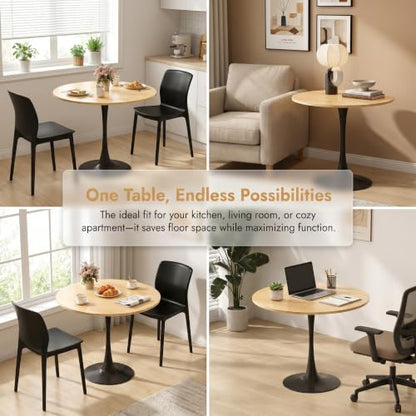 Small Round Dining Table 32" Tulip Table with Metal Pedestal, Wood | Tulip Table with Metal Pedestal & Thick MDF Top, Mid Century Small Bistro Table for Kitchen & Living Room - color: Natural Wood-b, size: 31.5"D x 31.5"W x 29.1"H