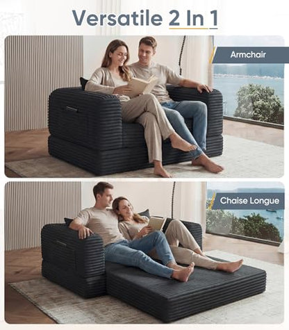 Versatile 2 in 1 Boneless Armchair Chaise Lounge Chair Indoor, Convertible Sleeper Chairs Couch Folding Sofa Bed Oversized Comfy Futon Floor Sofa BeanBag for Reading Nook Living Room Bedroom
