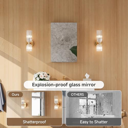 16" x 24" Bathroom Medicine Cabinet with Mirror, Recessed or Wall Mount | Medicine Cabinets with Adjustable Glass Shelves, Soft-Closed Hinge, Chrome Aluminum Frame, Reverse Installation - size: 16" x 24"