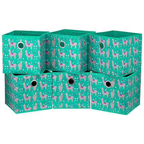 Fabric Strorage Cubes Box Basket Bins Foldable 10x10x10 Inch Emerald Green Alpaca Pattern for Closet Organizer Inserts Drawers ,QY-SC16-6 - color: Alpaca(Set of 6)