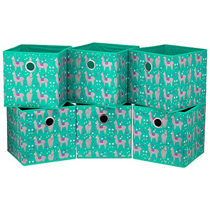 Fabric Strorage Cubes Box Basket Bins Foldable 10x10x10 Inch Emerald Green Alpaca Pattern for Closet Organizer Inserts Drawers ,QY-SC16-6 - color: Alpaca(Set of 6)