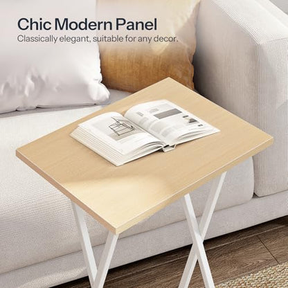 HOOBRO Folding TV Tray Tables, Set of 2 Side Table for Small Space, Industrial Snack Tables for Eating at Couch, Stable Metal Frame, Easy Assembly, Space Saving, Natural and White WN25BZ01 - color: Natural + White