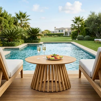 HNY Natural Round Coffee Table, Wood 31.5" Center Table for Living Room | Modern Mid Century Circle Coffee Table with Fluted Base for Outdoor Patio, Home Small Space, Bedroom, Apartment, Studio - color: Natural