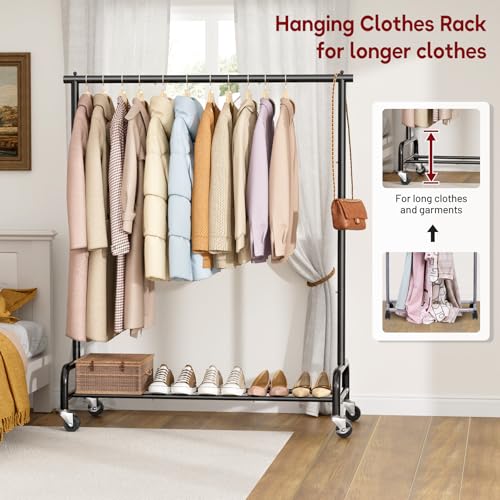 SLEEPING LAMB Heavy Duty Clothing Racks for Hanging Clothes Rack, 43" Wide Rolling Garment Rack Metal Clothing Hanger Rack with Wheels Wardrobe Rack for Coats, Shirts, Dress, (Black) - color: Black, style: Single Rod