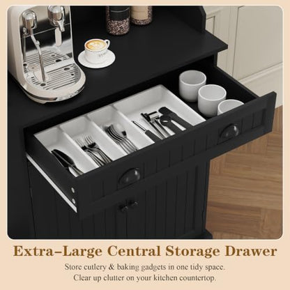 ARTPOWER 54" Kitchen Microwave Cabinet/Stand with Storage and Drawers, Pantry Storage Cabinet with Hutch & Adjustable Shelves for Kitchen, Dining Room, Living Room, Hallway in Black - color: Black