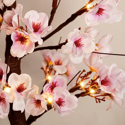 24IN Lighted Cherry Blossom Tree 24 Warm White LED Tabletop Artifical Bonsai Tree with Timer Battery Operated for Wedding Party Spring Christmas Home Indoor Japanese Room Decor - size: 24 INCH