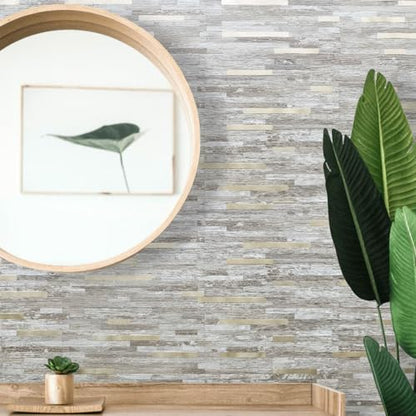 DICOFUN 10-Sheet Peel and Stick Backsplash Tile, Brown Birch Wood Look PVC Mixed Metal Gold Stick on Backsplash Tiles for Kitchen, 9.4 sq.ft - color: Brown Birch and Metal Gold, size: 10 Sheets, 12’’x12’’x0.12’’