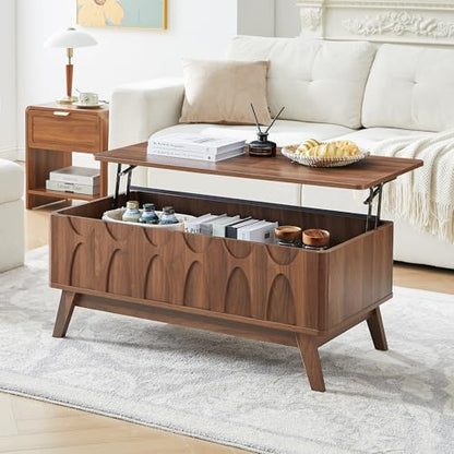 Bifins Coffee Table, Lift Top Coffee Table with Hidden Compartment | Mid Century Modern Coffee Table with Storage, Rectangular Center Table with Lift Tabletop for Living Room - color: Walunt