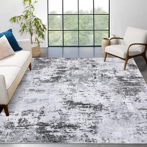 ROYHOME 8x10 Modern Abstract Rug Washable Non Shedding for Bedroom, Grey | Faux Wool Accent Ultra Soft Rug Non Slip Dining Room Office Home - color: Grey, size: 8' x 10' (Rectangular)