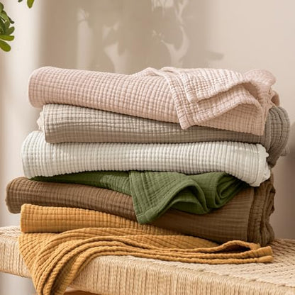 PHF 100% Cotton Muslin Throw Blanket 50" x 60", 4-Layer Lightweight and Breathable Blanket, Luxuriously Soft Gauze Throws for Couch Bed Sofa, Ideal Gift Choice, Oat Milk - color: Oat Milk, size: Throw(50"X60")
