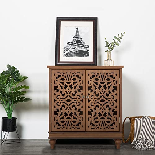 Sophia & William Entryway Buffet Cabinet with Storage, Brown Accent Cabinet | Wide Accent Cabinet, Entryway Buffet Cabinet with Storage, Brown Wood Carved Decorative Cabinet, Side Table for Living Room - color: Wood, size: 2-Door