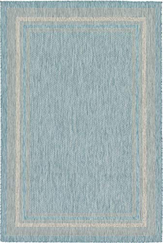 Unique Loom Outdoor Border Collection 부분 러그 - 부드러운 테두리 (1.8m x 2.5m(6피트 1인치 x 9피트) 직사각형, 아쿠아마린/아이보리) - color: 아쿠아마린/아이보리, size: 6'1" x 9' (Rectangular)