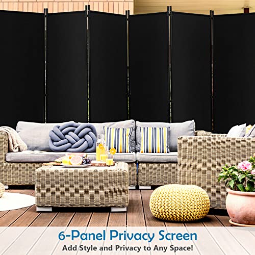 GOFLAME 6 Panel Folding Room Divider, 6FT Rolling Privacy Screen with Lockable Wheels, Portable Room Partition Screen, Freestanding Wall Divider and Separator for Home Office, Black - color: Black, size: 6-Panel