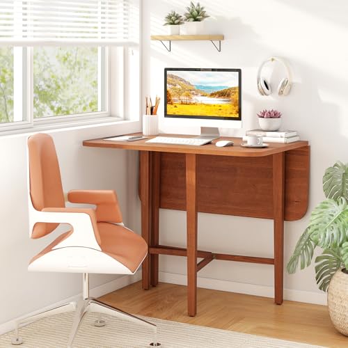 Giantex 36" Folding Dining Table for 2-4, Extendable Drop Leaf Kitchen Table with Solid Rubber Wood Frame, Space-Saving Dinner Table for Small Space, Living Dining Room, Dinette, Walnut - color: Walnut