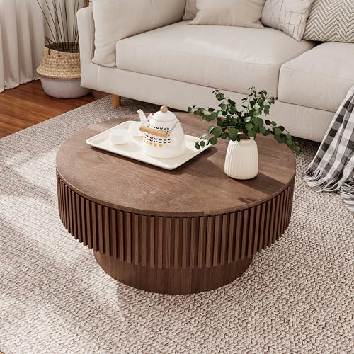 JUSTONE 31.5" Round Coffee Table,Farmhouse Wood Coffee Table with Storage for LivingRoom,Apartment,Office,Walnut - color: 31.5'' - Walnut-6