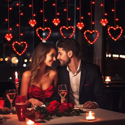 Valentines Day Decor, Red Love Heart String Lights for Bedroom, 12 Hearts 138 LED Fairy Twinkle Lights with Remote, 8 Lighting Modes Connectable Window Lights for Valentine's Day Wedding Home Decor