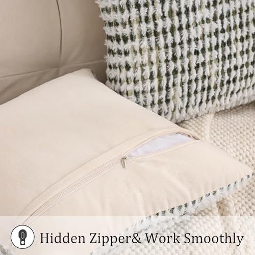 LUOYEHK Boho Throw Pillow Covers 12x20 Inch Set of 2 Farmhouse Neutral Lumbar Pillow Covers Chenille Tufted Pillowcase for Couch Sofa Bed Living Room, Green White - color: Green White, size: 20" x 12" (Pack of 2)