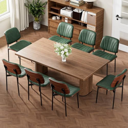 Dining Chairs Set of 2, Mid-Century Modern Upholstered PU Leather Chairs | with Walnut Bentwood Back and Metal Legs Adjustable Feet for Kitchen Dining Room, Dark Green Shell Strips - color: Dark Green Shell Strips