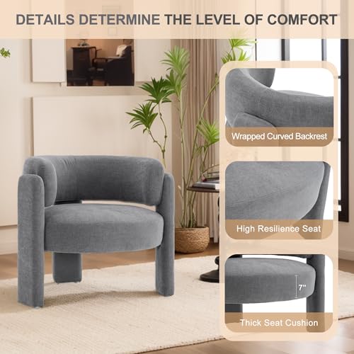 Modern Accent Barrel Chair,Mid Century Single Armchair with Curved Backrest Upholstered Side Reading Chair with 3 Legs Comfy Sherpa Chair for Bedroom and Living Room (Gray, Set of 1) - color: Grey, size: Set of 1
