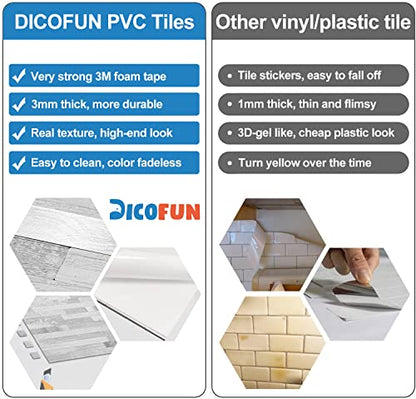 DICOFUN 10-Sheet Peel and Stick Backsplash Tile, White Birch PVC Mixed Metal Stick on Backsplash Tiles for Kitchen, 9.4 sq.ft - color: White Birch and Metal Silver, size: 10 Sheets, 12’’x12’’x0.12’’